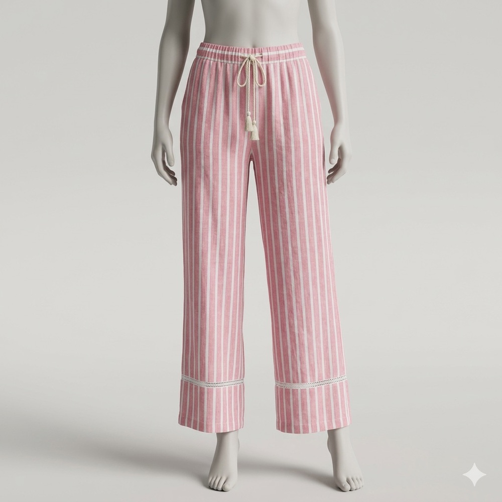 C&C CALIFORNIA Striped Pink And White 100% Linen Pants, Size Small.